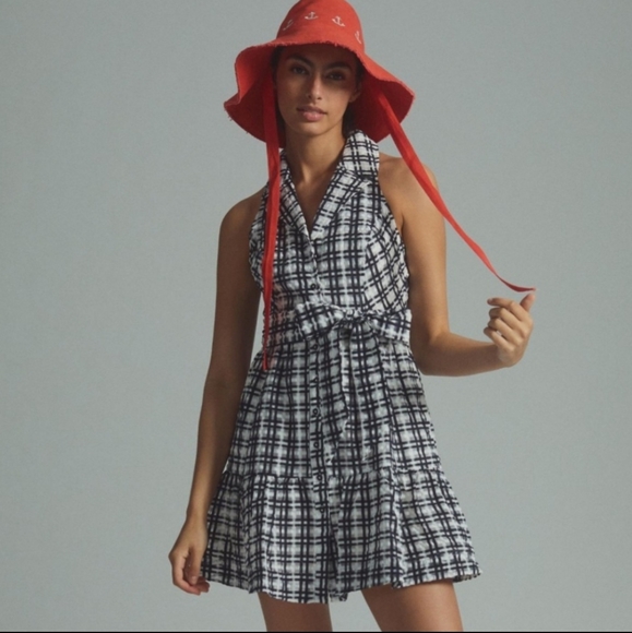 Anthropologie Maeve Halter Button Down Plaid Dress Size 10 - Picture 3 of 9